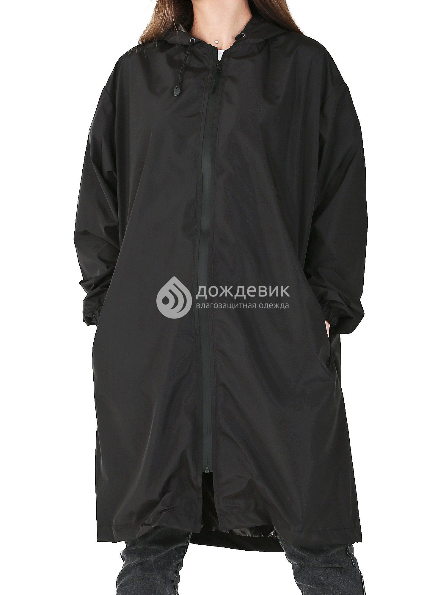 Плащ-дождевик из водонепроницаемой ткани с карманами черный